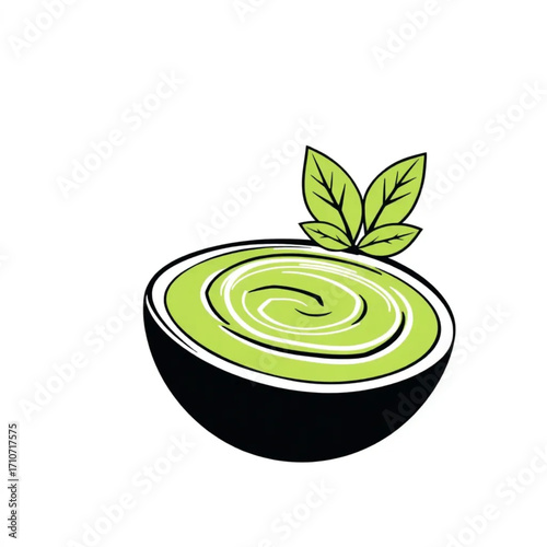 Fresh green smoothie in coconut bowls