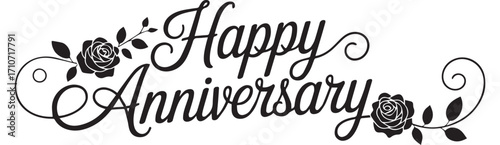 Happy Anniversary text with scattered heart accents
