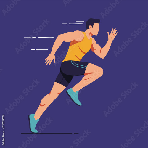 A dynamic illustration portrays a fit male athlete sprinting with determination, emphasizing speed and healthy lifestyle against a clean background.