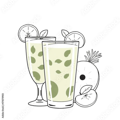 Fresh spinach and pineapple smoothie glasses
