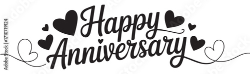 Happy Anniversary text with many hearts celebration