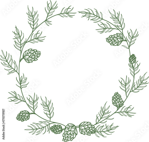 Botanical Wreath with Hops Christmas Sketch