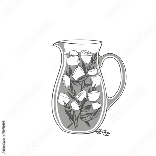 Cold herbal tea pitcher with ice and herbs