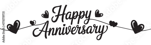 Happy Anniversary script with hearts and swirls love