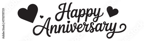 Happy Anniversary text surrounded by hearts love celebration