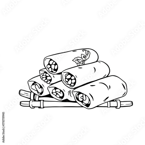 Homemade vegetable spring rolls on bamboo