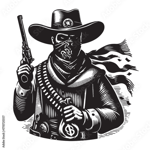 Gangster with gun illustration, vintage mafia man in hat, retro crime vector artwork
