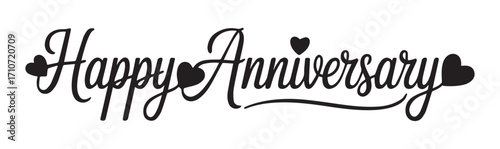 Happy Anniversary script with hearts and flourishes