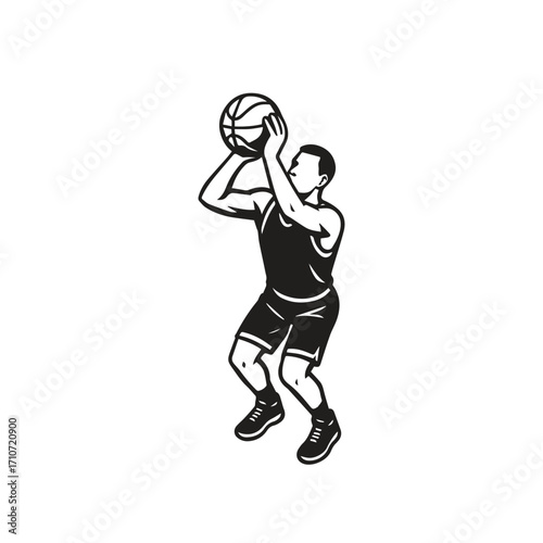 black and white vector of basketball players will take free throws in isometric view