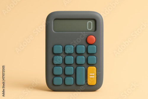 3D Modern calculator with colorful buttons isolated on pastel background