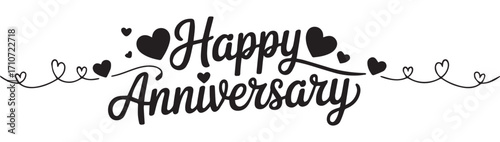 Happy Anniversary text with scattered hearts celebration