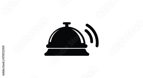 Simple black silhouette of a service bell ringing isolated on white background