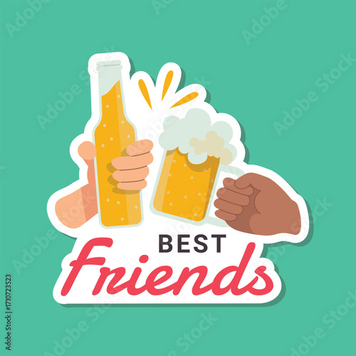 Best Friends Toasting With Beer Bottle and Mug Friendship Celebration