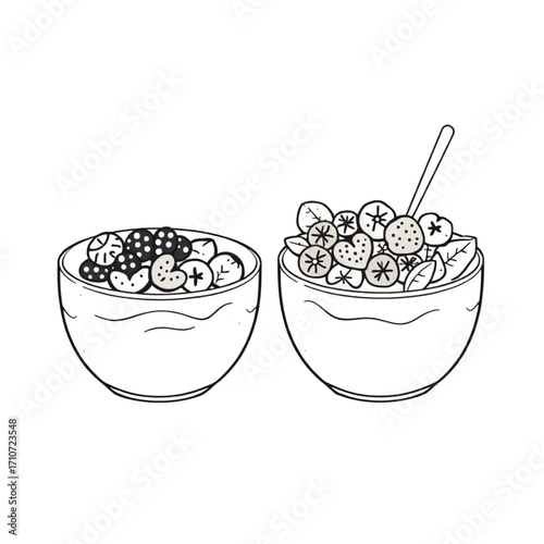 Fresh berry and spinach smoothie bowls with toppings