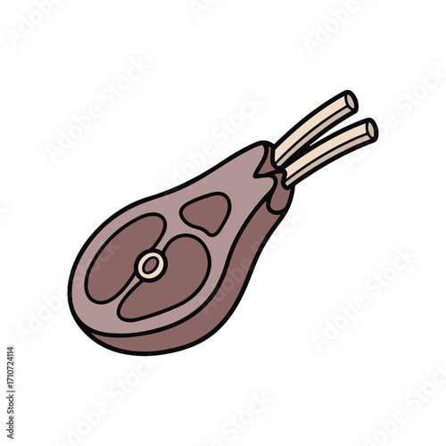 Cartoon illustration of a lamb chop.  Meat Protein, KETO Diet Food.