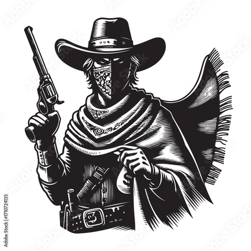 Gangster with gun illustration, vintage mafia man in hat, retro crime vector artwork