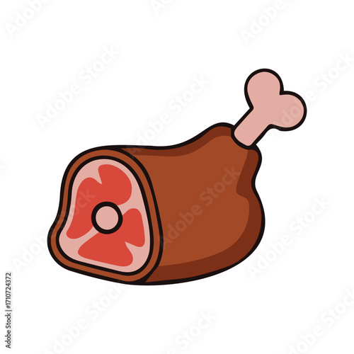 Cartoon illustration of a ham hock. Meat Protein, KETO Diet Food.