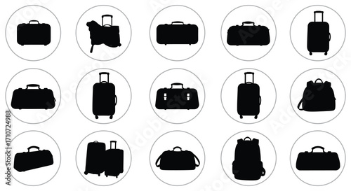 Black silhouette icons depicting various types of travel luggage