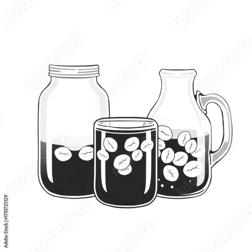 Homemade kombucha brewing in glass vessels