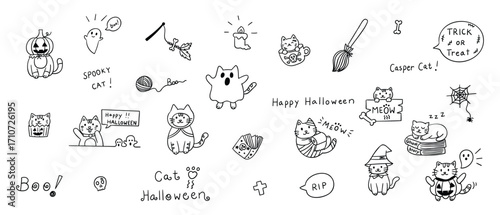 Set of Hand drawn halloween element for decoration cover, banner, card, social media, event, poster or print. Outline style vector illustration design.