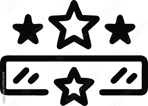 Three solid stars above an outlined rectangle with a star inside it