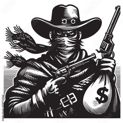Gangster with gun illustration, vintage mafia man in hat, retro crime vector artwork
