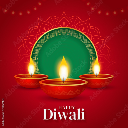 Indian Traditional floral garland with marigold flowers and mandala, oil lamp background, flyer, greetings, invitation card