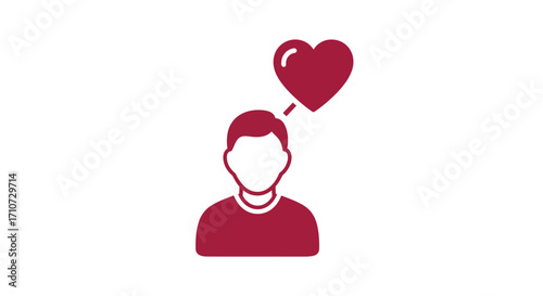 Simple icon depicting a person with a heart above their head, symbolizing love, care, and emotional connection in various relationships and personal feelings