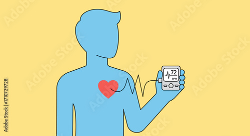 Illustration of a person holding a portable heart rate monitor with a clear heart rhythm display