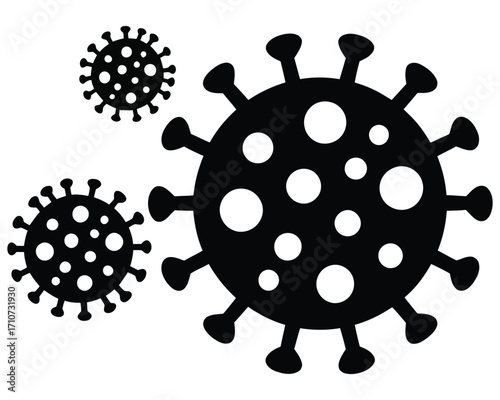 Stylized black illustrations of multiple microscopic pathogens, resembling viruses or bacteria, ideal for public health campaigns and scientific explanations of infectious diseases
