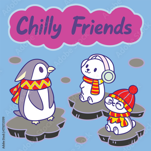 Penguin polar bear friends winter arctic ice floe