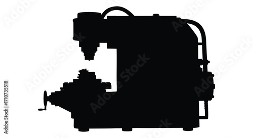 A black silhouette illustration of a vintage sewing machine design
