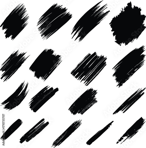 Seamless pattern of silhouettes with black ink splashes and brush strokes