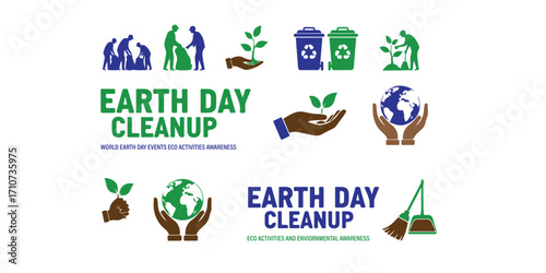 Earth day cleanup illustrations and graphics for environmental awareness