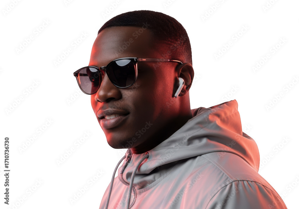 Fototapeta premium Man wearing sunglasses and hoodie isolated on transparent background