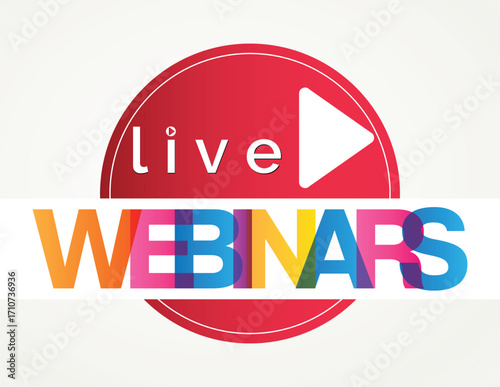 Webinar, Live Webinar Button. Video Play  icon. Live stream, . Live video streaming. business strategy. Vector illustration