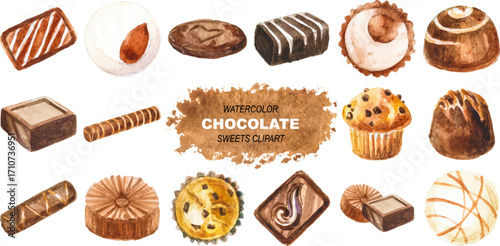 Vector watercolor painted chocolate clipart
