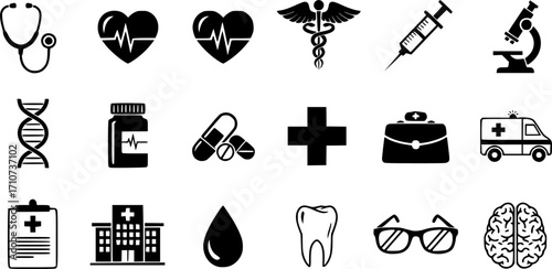 Medical icon set. Medical and Pharmaceutical icon set. Healthcare icon set. Hospital and medical care icon set