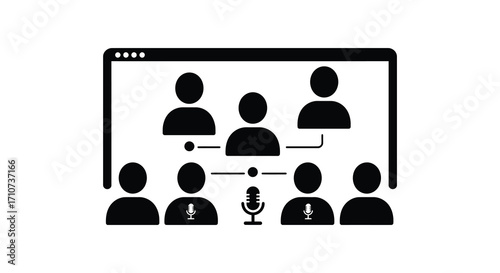 Virtual meeting with multiple participants a speaker and microphone displayed