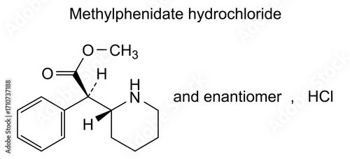 Chemical structure of methylphenidate hydrochloride, drug substance