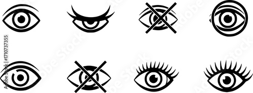 Eye icon set. Eyesight symbol. Hide and show password icons. Eyes open and closed vector icons. See and unsee eye icon set. Eye password hidden view private vector icon