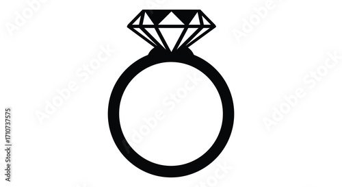 Simple black and white illustration of a diamond engagement ring design