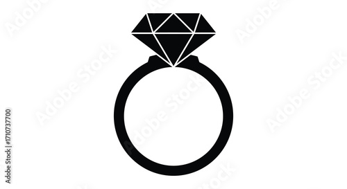 Simple black and white illustration of a diamond engagement ring design