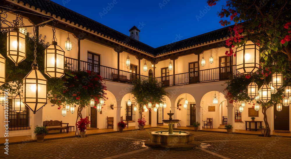 Fototapeta premium Illuminated Courtyard A Whimsical and Serene Escape