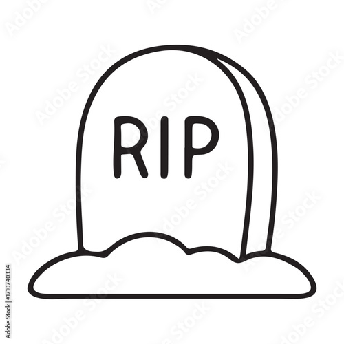 Gravestone with RIP inscription, monochrome illustration