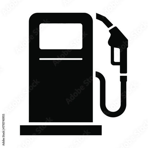 Minimalist fuel pump station icon in black and white vector isolated design