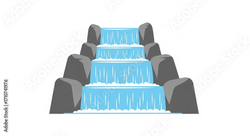 Beautiful cartoon waterfall cascading over rocks vector illustration scenic nature landscape background design