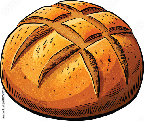 Rustic Artisanal Bread Loaf with Golden Crust and Scoring baked