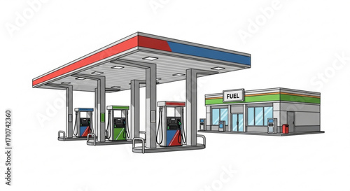Gas station fuel pumps service station convenience store automotive filling station petrol station energy supply