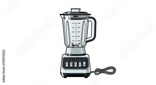 Illustrative kitchen blender appliance for smoothie making and food processing in home cooking and blending tasks